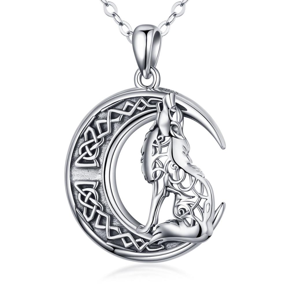 Eudora 925 Sterling sillver Lupo sulla Luna Collana Valknut Odin delle Simbolo di Norse Vichingo Guerrieri Men&#39;women Collane CYD554: 18 inch chain