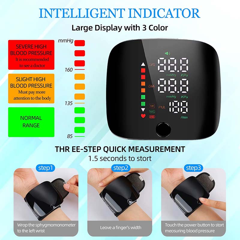 Handgelenk Typ Blutdruck messgerät LED-Anzeige schnelle Messung digitales Tensiometer BP Tono Meter Herzfrequenz USB wiederauf ladbar