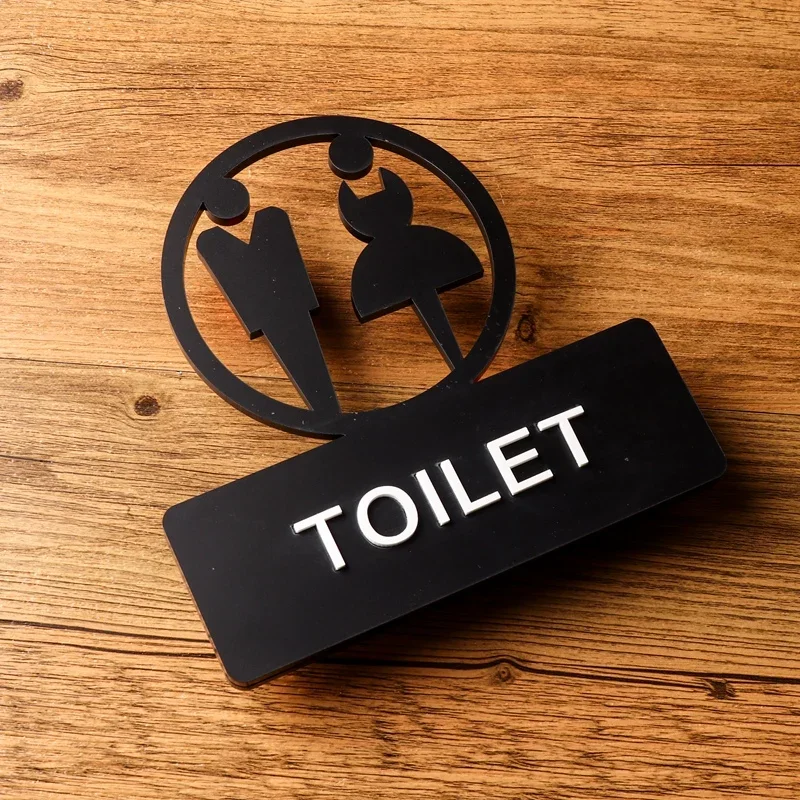 Señalización de baño para hombres y mujeres, señal de recordatorio ahuecada de acrílico, pegatina para puerta corredera de Hotel: 40 x 30 cm / Blanco