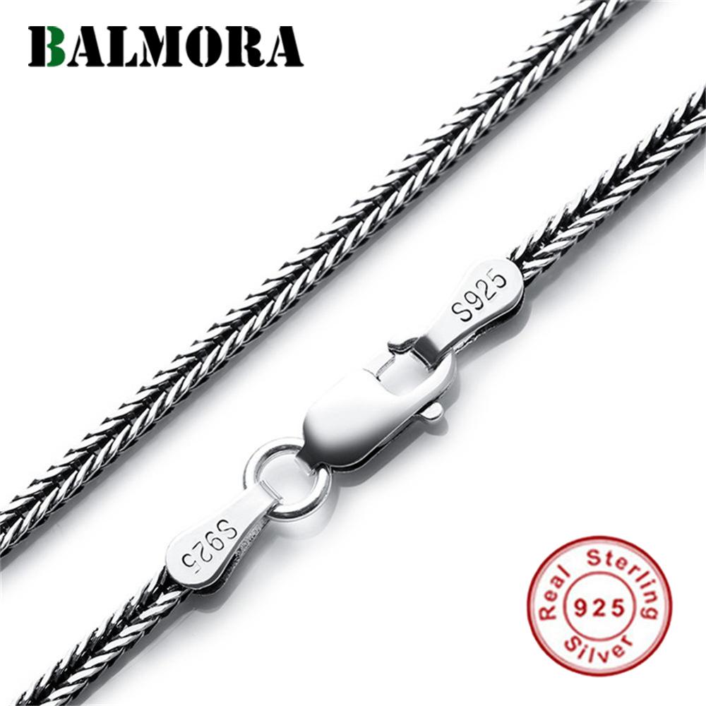 BALMORA Plata de Ley 925 auténtica cadenas Retro simples, collares para mujeres y hombres, pareja, joyería de cadenas de serpiente, 2,5mm, 18-32 pulgadas