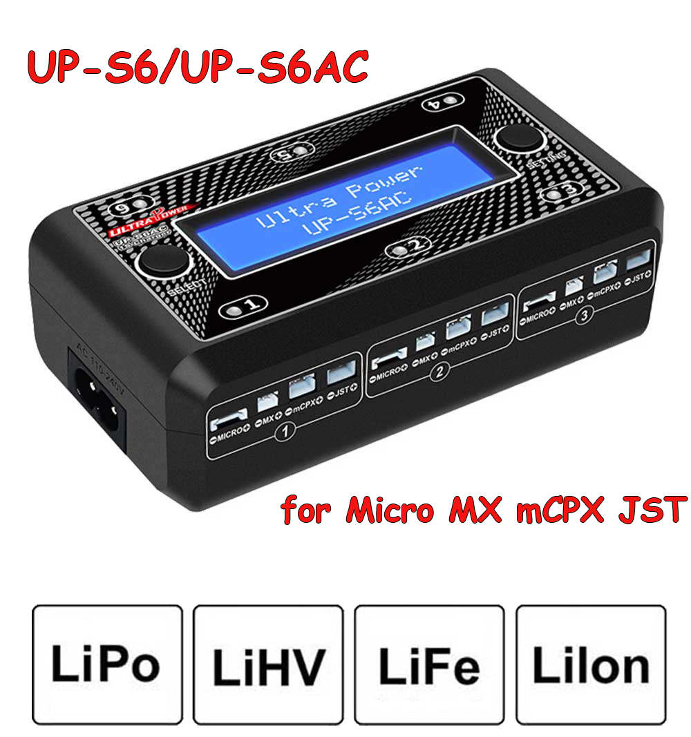 ​ Chargeur de batterie Ultra Power UP-S6AC UP-S6, 6x4.35W AC DC, pour modèle 1S LiPo LiHV LiIon LiFe avec Micro MX mCPX JST RC