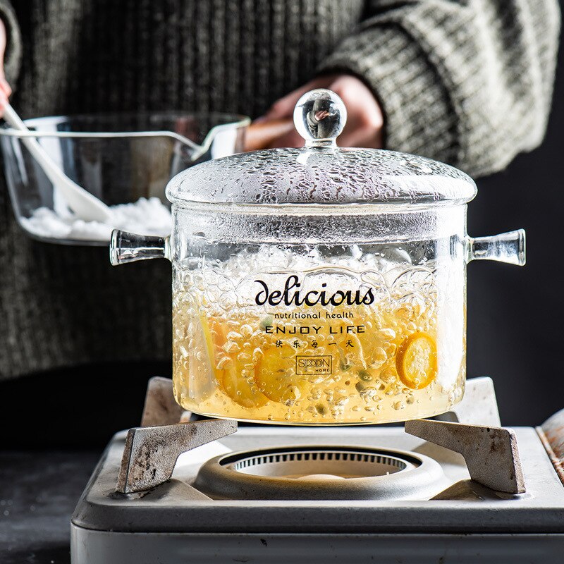 Pentola per zuppa di cottura in vetro con coperchio impostato di pentole da cucina giapponese padella antiaderente pentola calda resistente al calore per uso domestico trasparente
