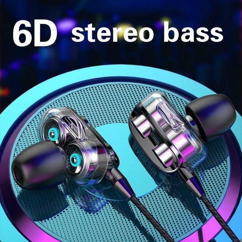 3.5Mm Wired Hoofdtelefoon 6D Bass Stereo Headset Dual Driver Sport Oortelefoon Met Microfoon Ruisonderdrukking Oordopjes Voor Xiaomi Sony