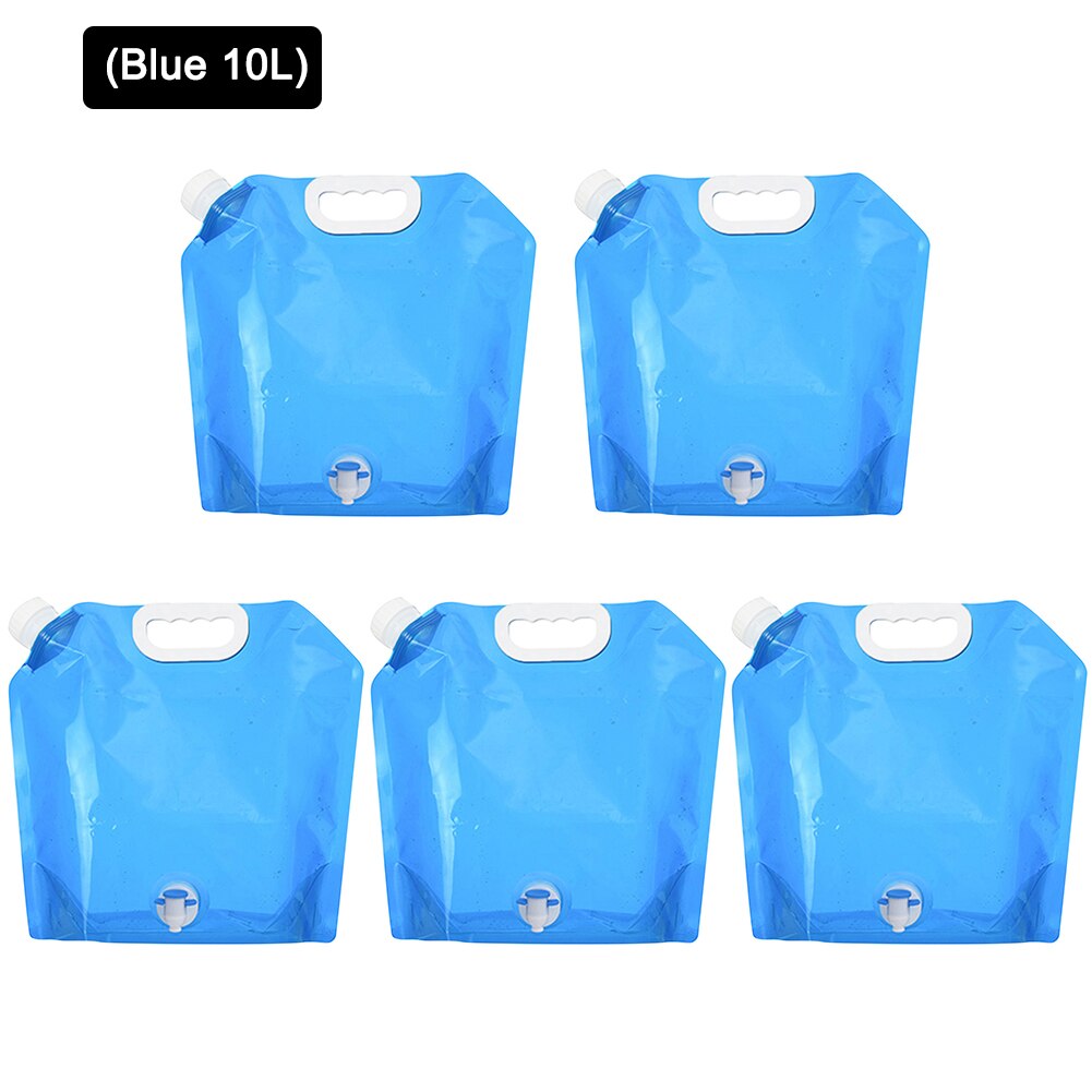 1/2/5pcs 5L/10L Portable Outdoor Water Bag Foldable Collapsible Camping Carrier Hiking Picnic BBQ Car Drinking Carrier Folding: Blue 10L  5 pieces