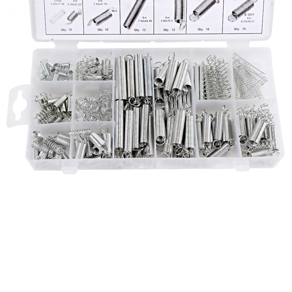 200 st metallstål spänningsförlängning och kompressionstryck med förvaringsbox reparationer spiral bärbar hårdvara verktygsfjäder set