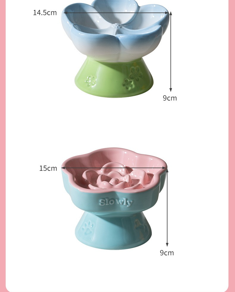 Pet Slow Feeders Food Bowl High Footed Ceramic Cat Bowl Small Dog Tableware