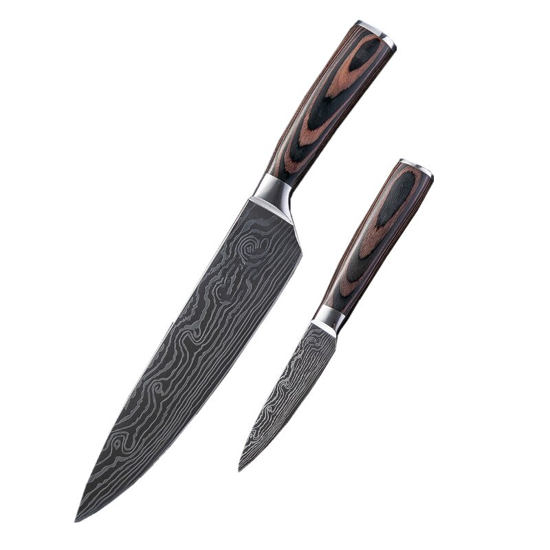 DAOMACHEN 10 Pcs Stainless Steel Kitchen Knives Set Wooden Handle Bread Chef Knives Slicing Utility Paring Knife Multi Cookin: 2 sets 1