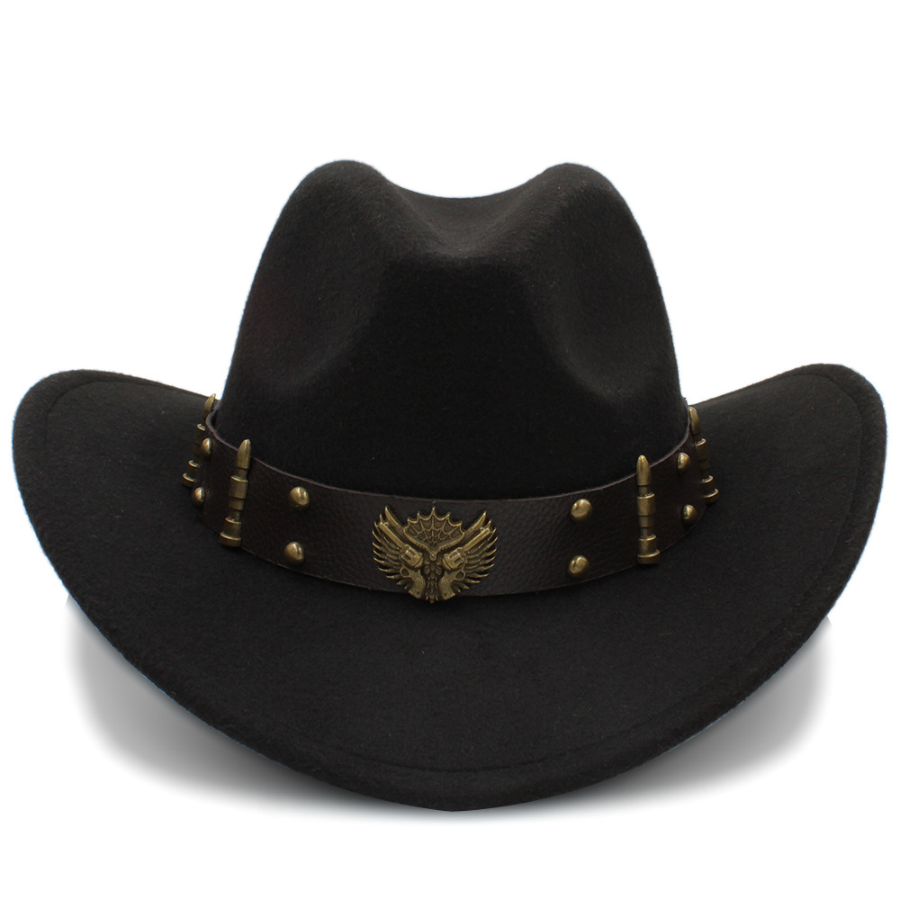 Wome Black Wool Chapeu Western Cowboy Hat Jazz Sombrero Hombre Cap Lady Cowgirl Hats Size 56-58cm