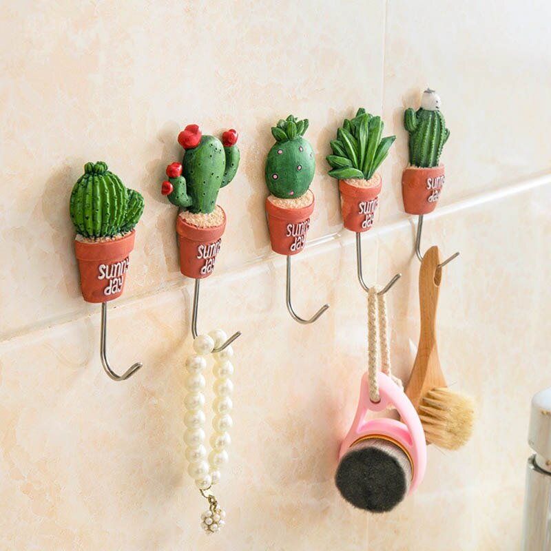 Accroche-porte en forme de plante 1 pièce | Cintres à vêtements Kawaii Cactus résine en acier inoxydable, crochet magnétique pour articles divers