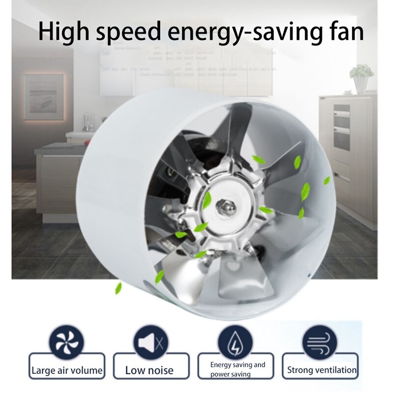 4-Inch In-Line Duct Fan Air Ventilator Metal Duct Exhaust Fan Mini Air Extractor Bathroom Toilet Wall-Mounted Fan