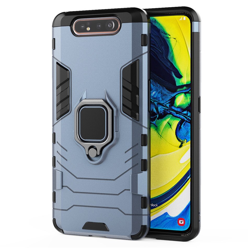 Capa protetora de luxo para samsung galaxy, com suporte e anel de magnetismo, à prova de choque, para samsung a80: Blue -Finger Ring 1