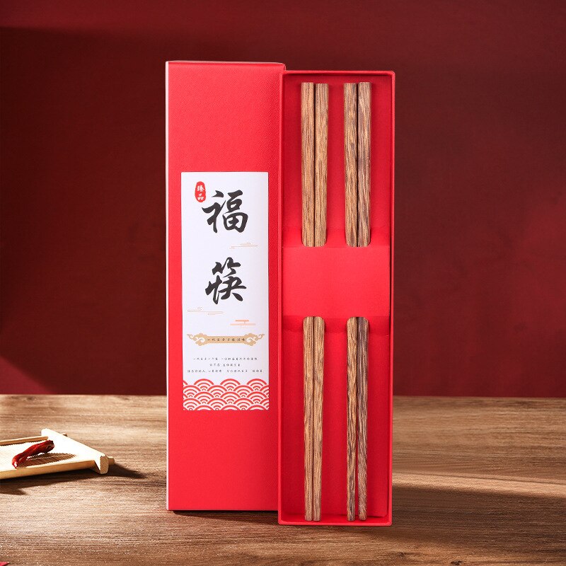 Natural Wood Wendge Chopsticks Cutlery Tableware Set Chinese Chopsticks Food Chopsticks Set Housewarming Box: Wenge wood 2pair