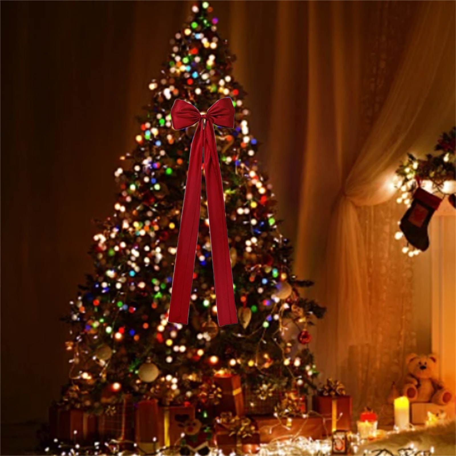 Weihnachtsbaumspitze, Schleife, rot Weihnachtsschleifen, lange Luftschlangen, Band, extra große Satinschleife, Haustür-Anhänger, Dekor, Party-Requisit