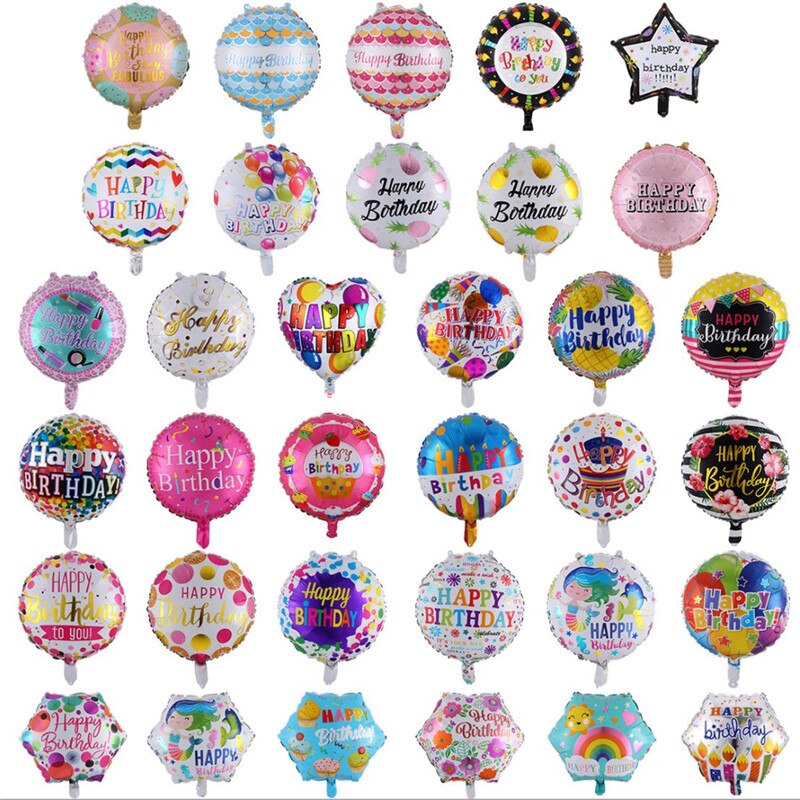 50 Stks/partij 18 Inch Gelukkige Verjaardag Folie Ballon Ronde Ster Hartvormige Ballonnen Zoete Partij Decoratie