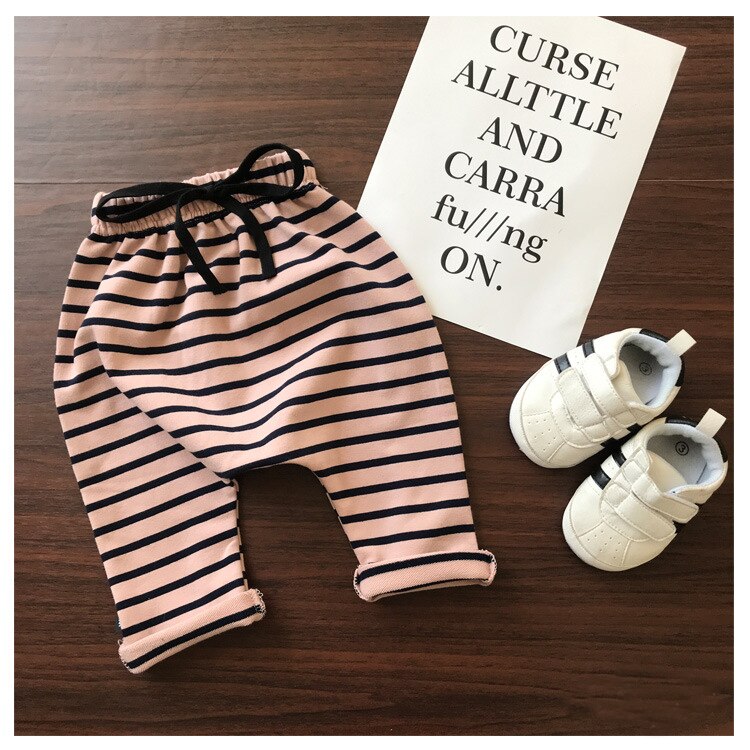 0-3Yrs Lente Baby Gestreepte Harembroek Katoen Meisjes Jongens Dikker Broek Zachte Broek Herfst Harembroek Outfits: Roze / 3T