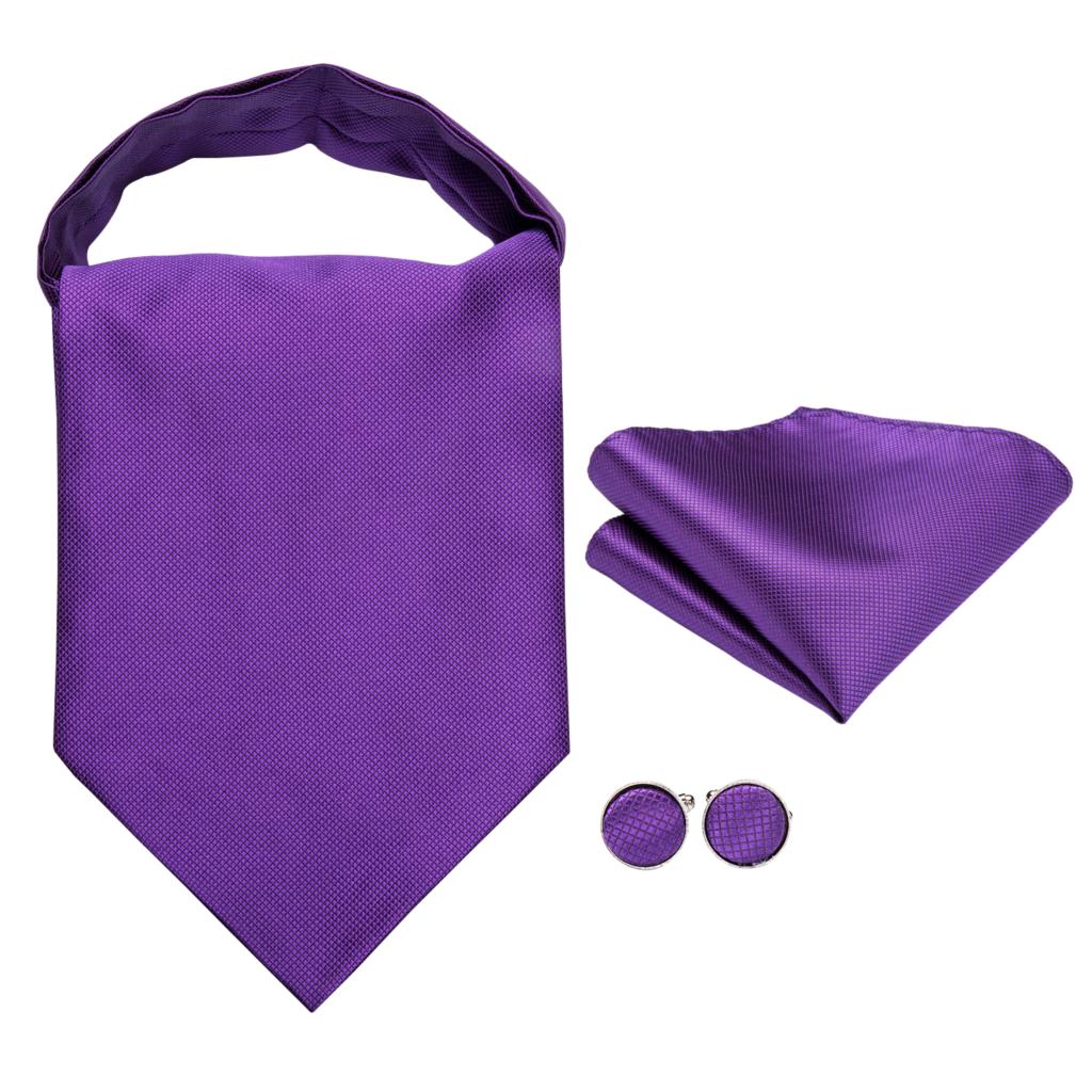 Men Silk Ascot Ties Solid Purple Cravat Formal Ties Pocket Square Cufflinks Set for Father/Husband Hi-Tie AS-1001