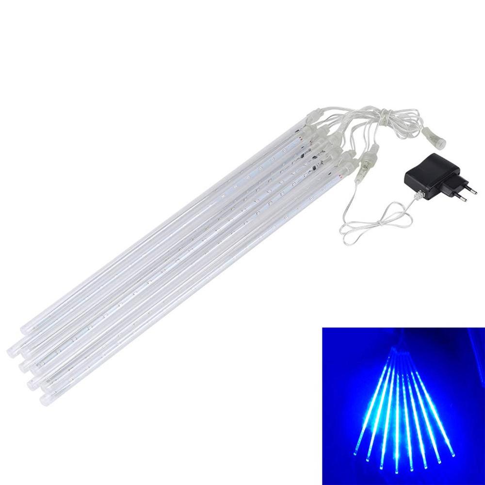 8 Stuks Buizen 30Cm Mini Led Meteorenregen Fairy Light 144 Led Rain Tube Lights Tree Road Bruiloft Lampen eu-Plug: Blauw