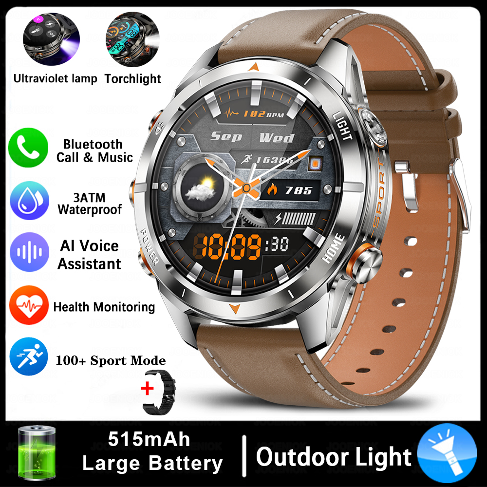 Quatro botões bluetooth chamada relógio inteligente masculino 1.43 Polegada hd sreen 100 + esportes 3atm lanterna à prova dwaterproof água smartwatch homem para huawei: Rosa
