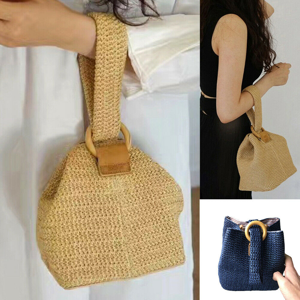 Kvinner jente håndvevd rotting veske halm vevd veske håndlaget crossbody veske bohemia stil strand sirkel sommer strandsekker
