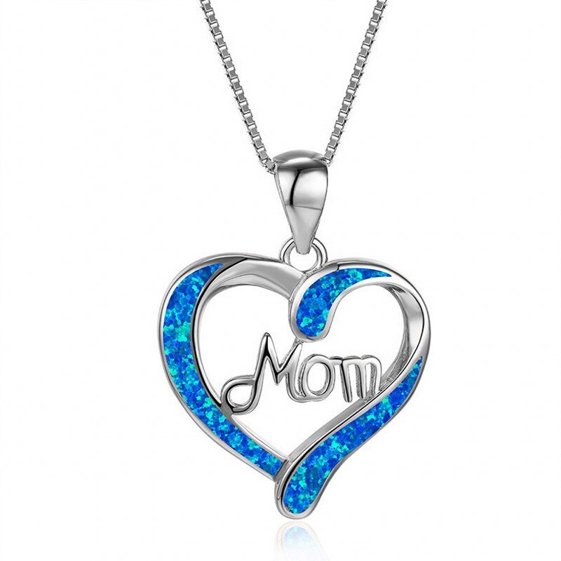 Mother's day necklace, women's jewelry, children's jewelry, mom letter heart pendant necklace, personality, creative mothers' day family jewelry: Silver