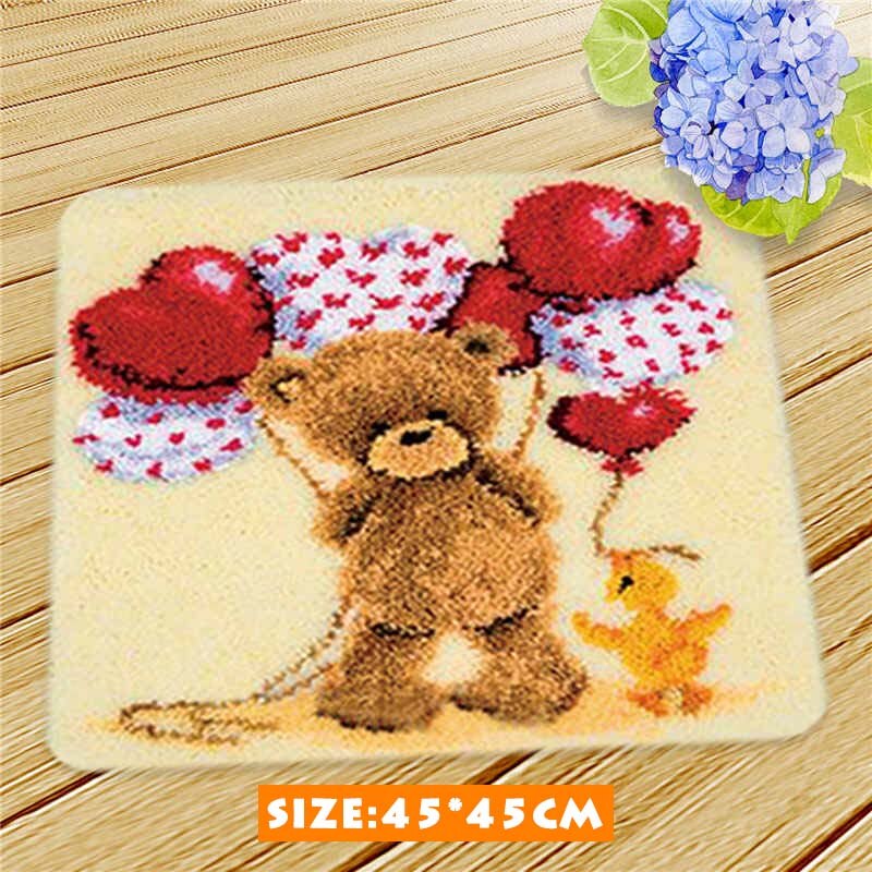 Bear Latch Hook Kits Diy Cushion Animals Klink Haak Kleed Bloemen Button Needlework Mat Kit Almofadas Klink Haak Kussen Bloem 3D: ZD130