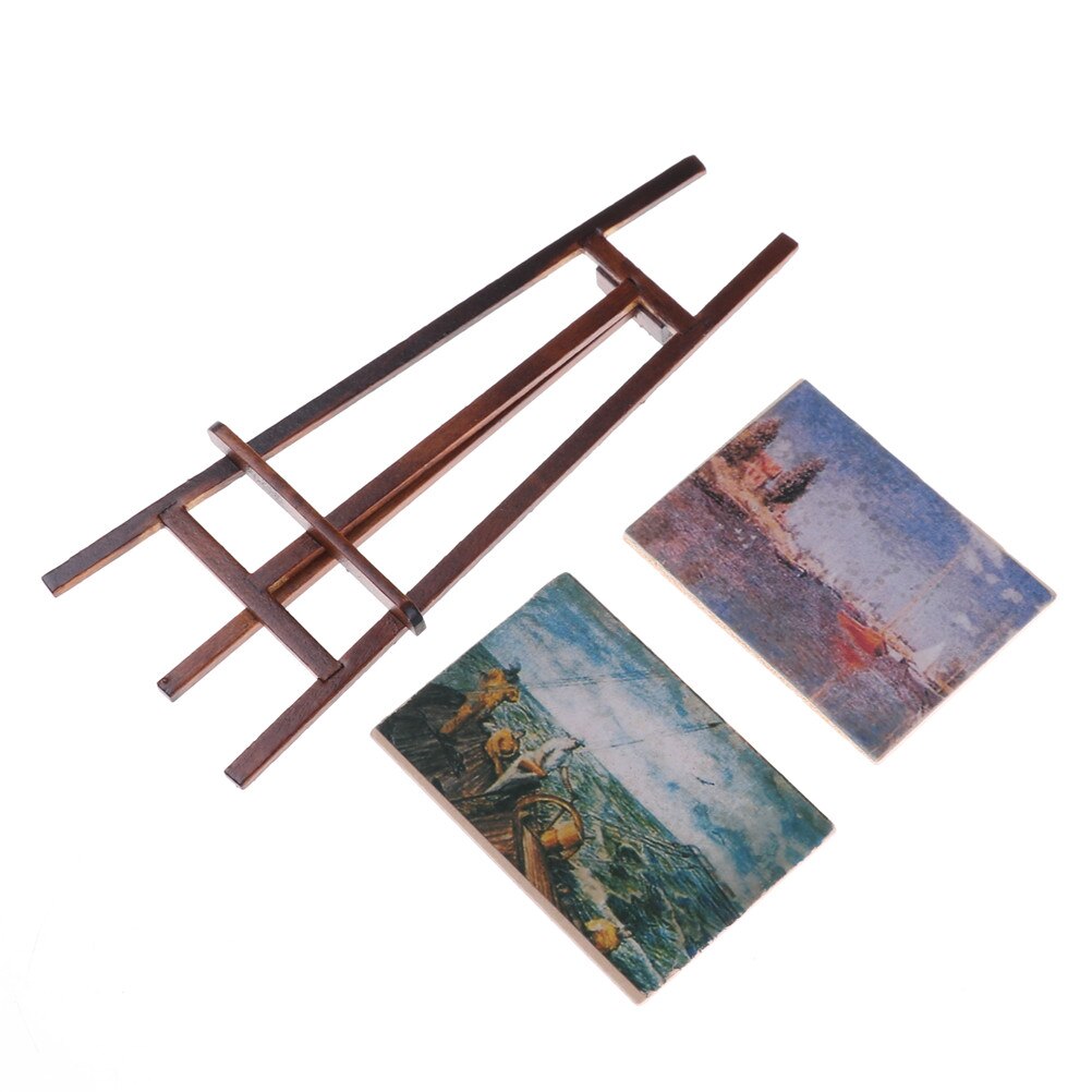 3 stk / sett kunstner staffeli stativ & 2 tremalerier bilde mini kunstner staffeli tre bryllup bordkort stativ vise holder dekorasjon