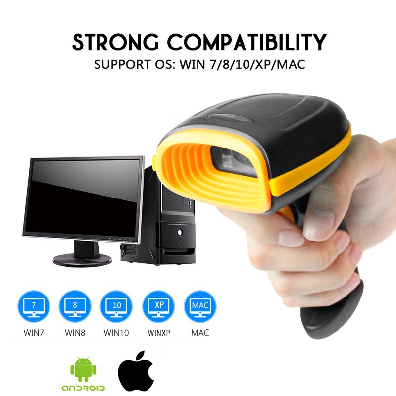 Wireless Wired Handheld Bluetooth Barcode Scanner 1D/2D QR Bar Code Reader for Inventory POS Terminal