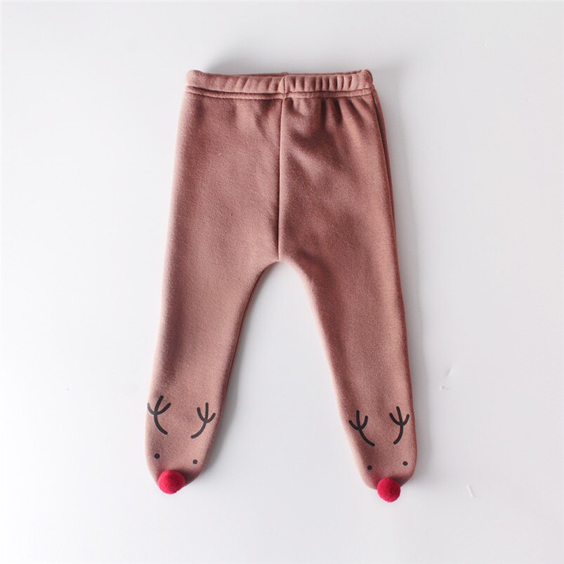 Xmas Broek Kindje Dikke Plus Fluwelen Panty Zuigeling Pasgeboren Baby Jongen En Meisjes Stocking Peuter Legging Kinderen Broek Warm: brown / 24M