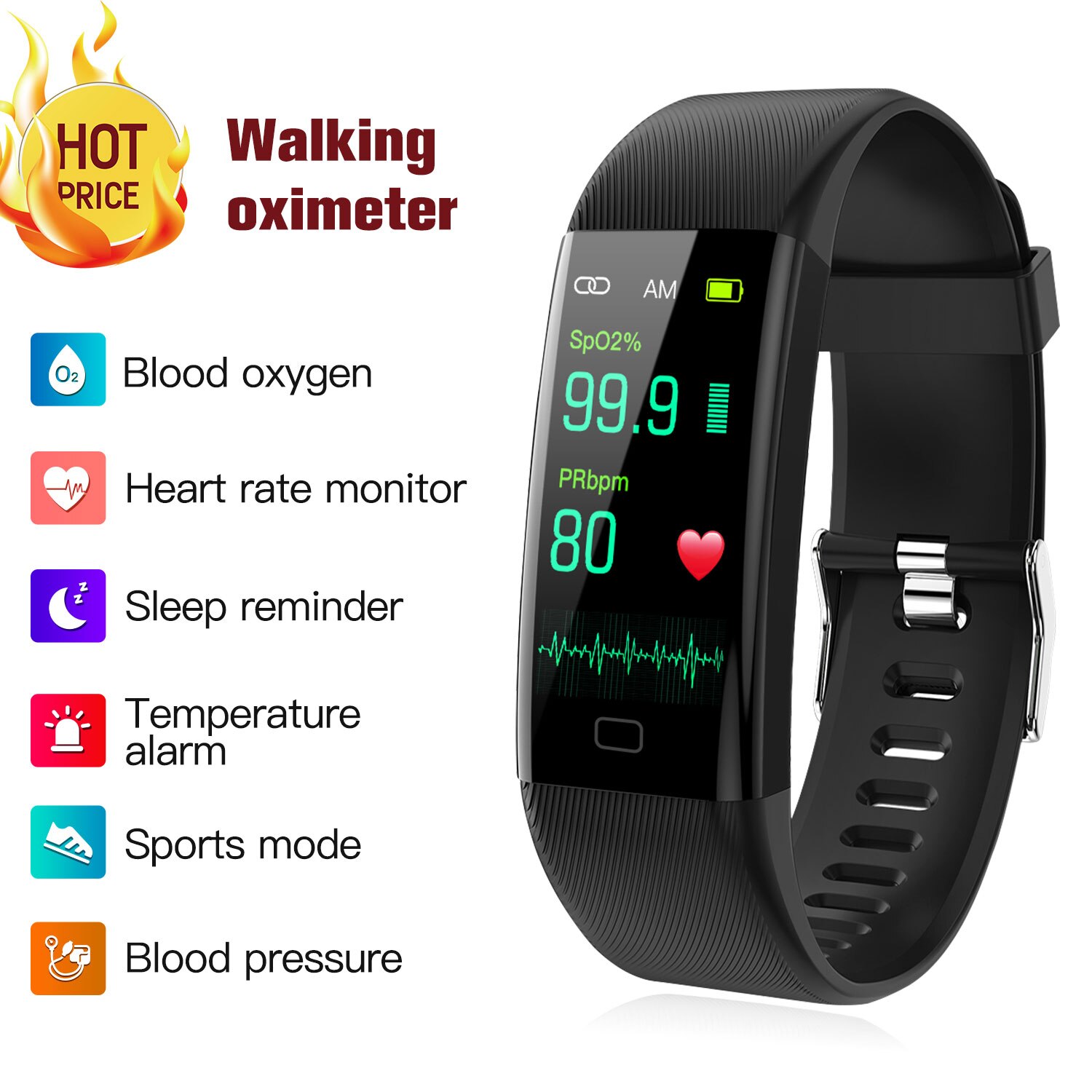 Bracelet connecté, montre intelligente, fréquence cardiaque, pression artérielle, oxygène dans le sang, oxymètre de pouls, multi-sport, BT, IP67, étanche, TFT