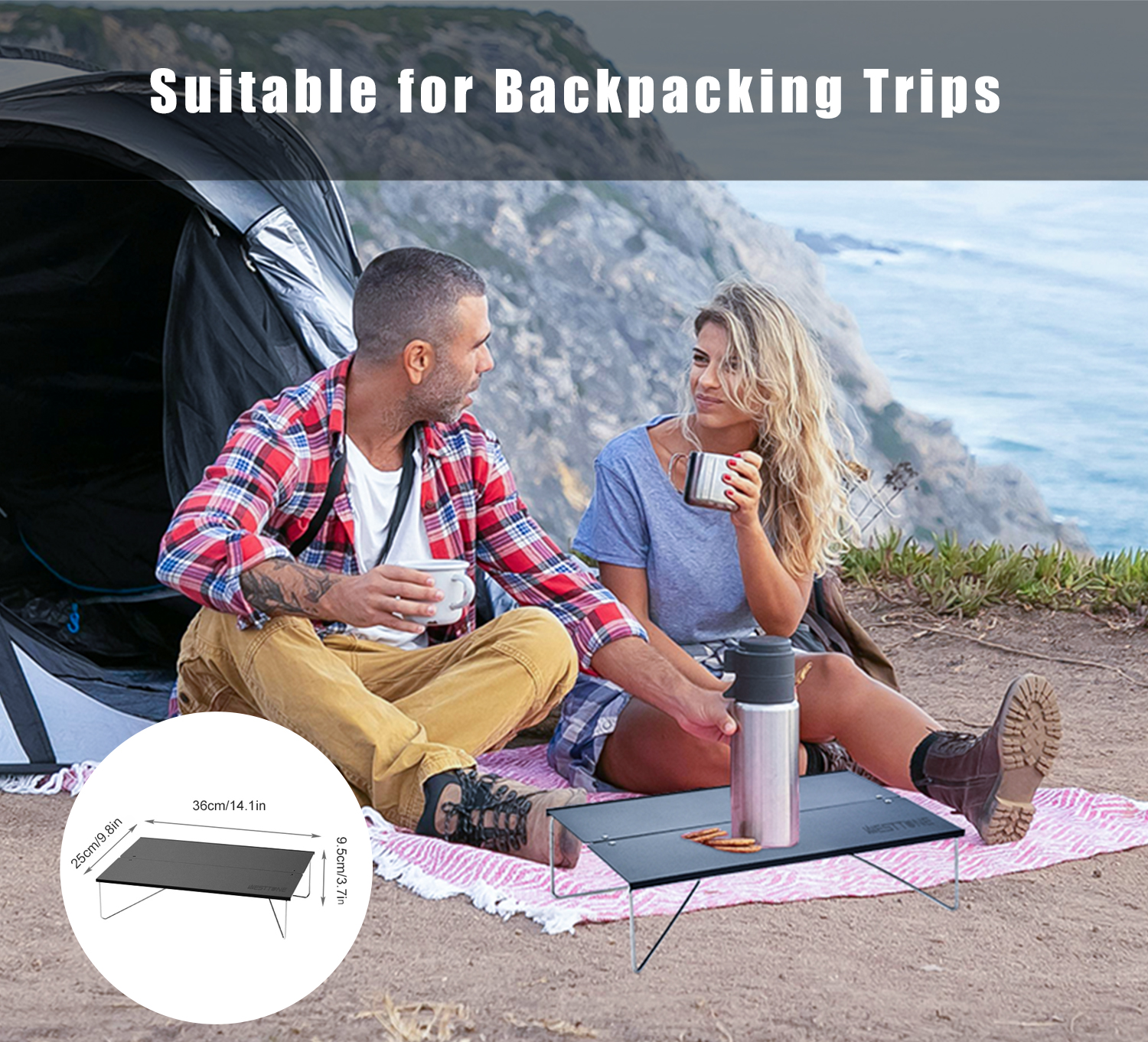 WESTTUNE Compacte mini-kampeertafel Draagbare ultralichte opvouwbare tenttafel Aluminium opvouwbare buitentafel voor wandelen