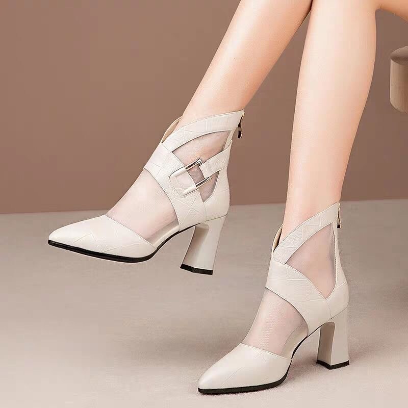 Escarpins en maille avec fermeture éclair en dentelle pour femmes, chaussures d&#39;été à talons hauts, sandales classiques à plateforme solide, chaussures de fête pour dames,: Beige / 40