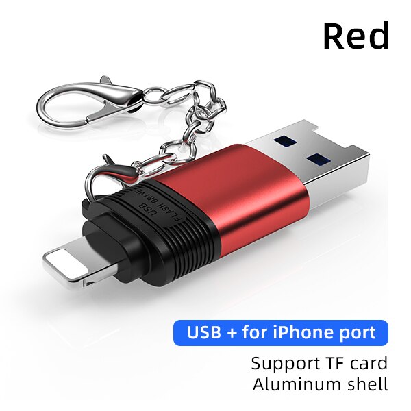 ! Accezz Tf/Micro Sd Card Geheugenkaarten Reader Voor Apple Iphone 11 Pro X Xs Max 8 7 6 6 S Plus Se IOS13 Otg 8 Pin Naar Usb Adapter: Red