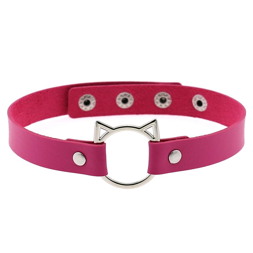 PHYANIC Trendy Woman Gothic Punk PU Chokers Leather Cute Hollow Cat Collar Choker Jewelry Accessories: fuchsia