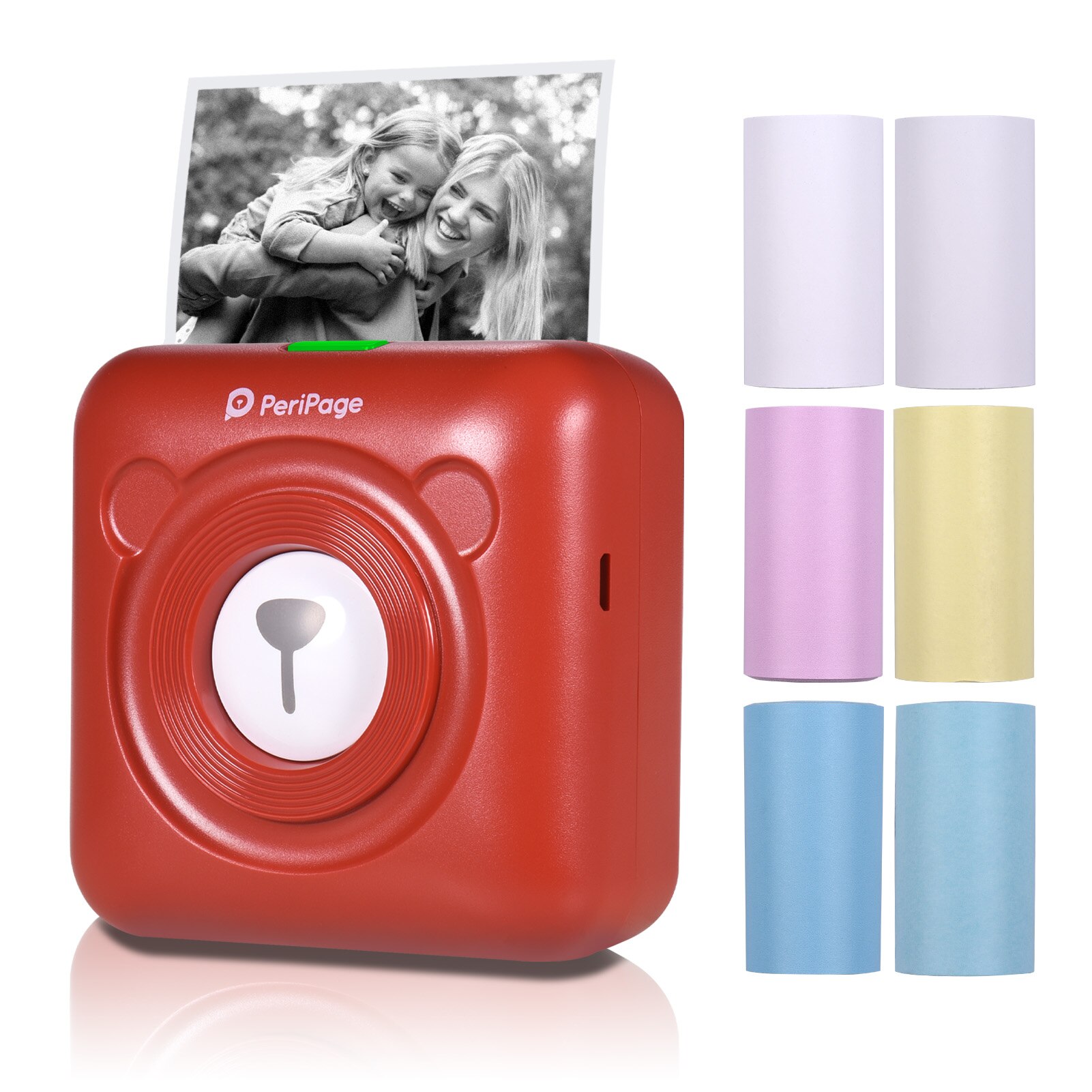 Peripage A6 304DPI Mini Photo BT Printer Pocket Photo Printer Marker with 6 rolls paper For Mobile phone Android and iOS: Red