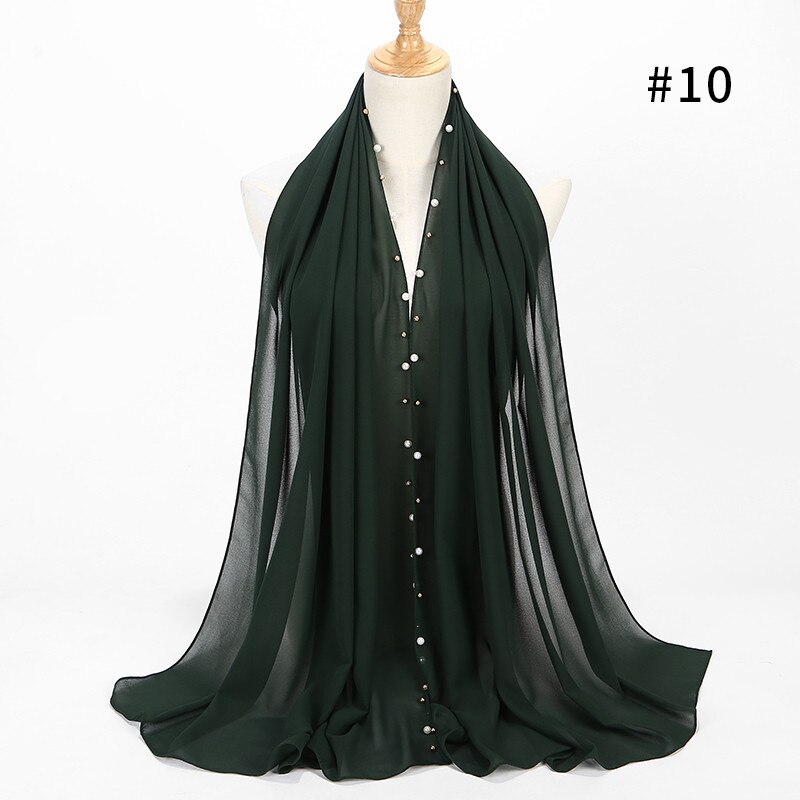 Bubble chiffon scarf plain shawls Golded Beaded pearl scarf Big Solider Color foulard femme hijab muslim scarf 20 color 180*75cm: color 10 dark green