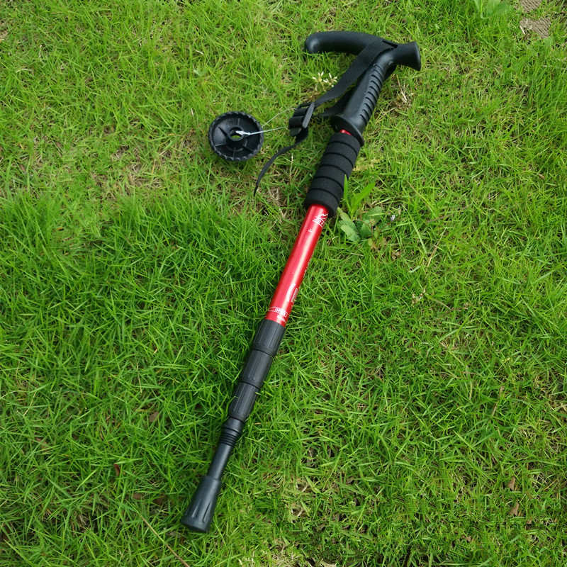 4-Section Outdoor Fold Trekking Walking Stick For Nordic Walking Hiking Antishock Walking Stick Elderly Climbing Equipment: Red