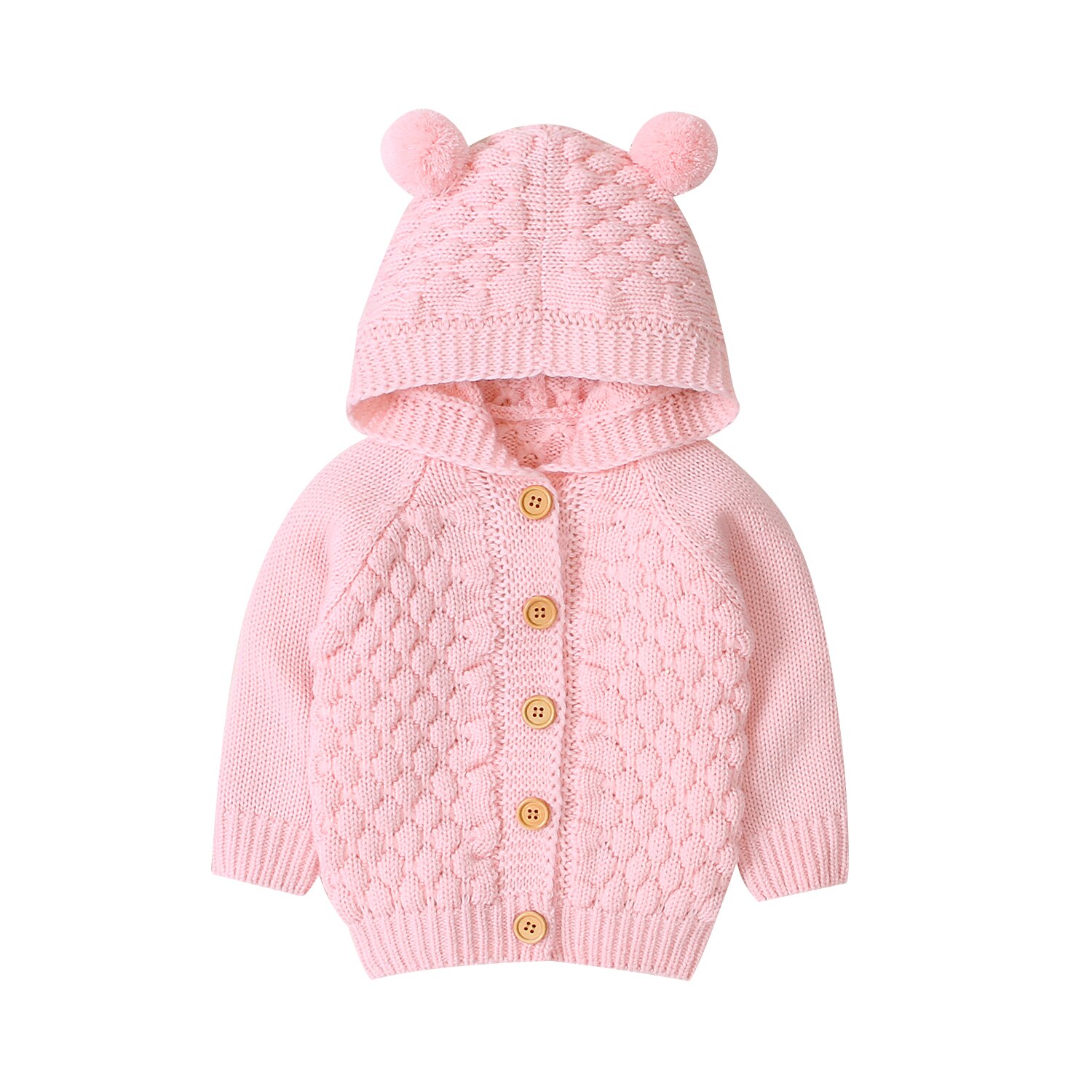 Leuke Peuter Kids Baby Jongens Meisjes Hooded Sweater Jassen Effen Kleur Lange Mouw Gebreide Knoppen Warme Jassen Bovenkleding 0-24M: Roze / Pasgeboren