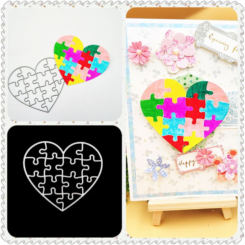 Puzzle de la saint-valentin, matrices de découpe en métal, pochoir, bricolage, Scrapbooking, Album, carte de timbre en papier, gaufrage, décor artisanal 95AA