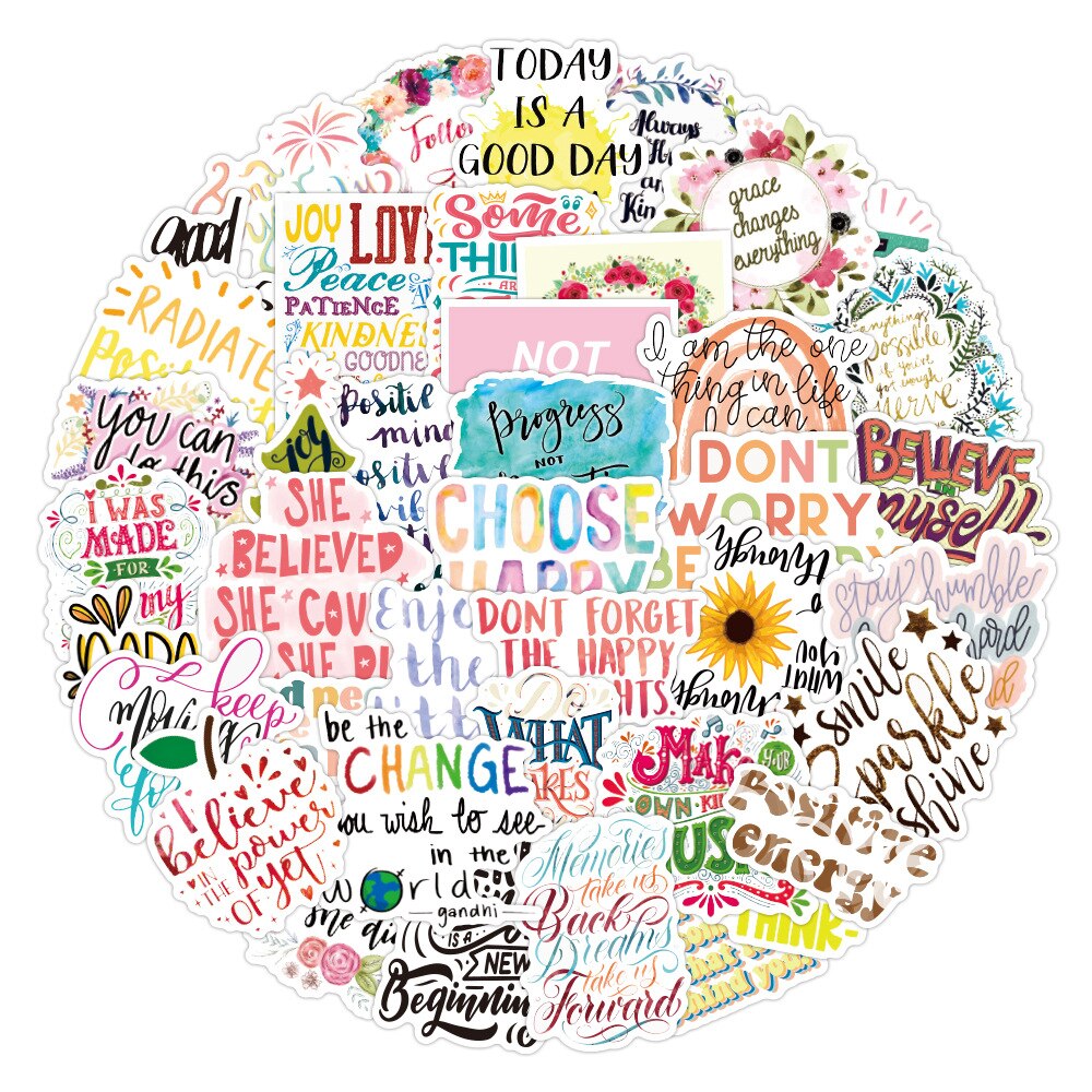 10/50Pcs Engels Letters Inspirational Quotes Cartoon Sticker Voor Laptop Computer Skateboard Case Helm Speelgoed Stickers