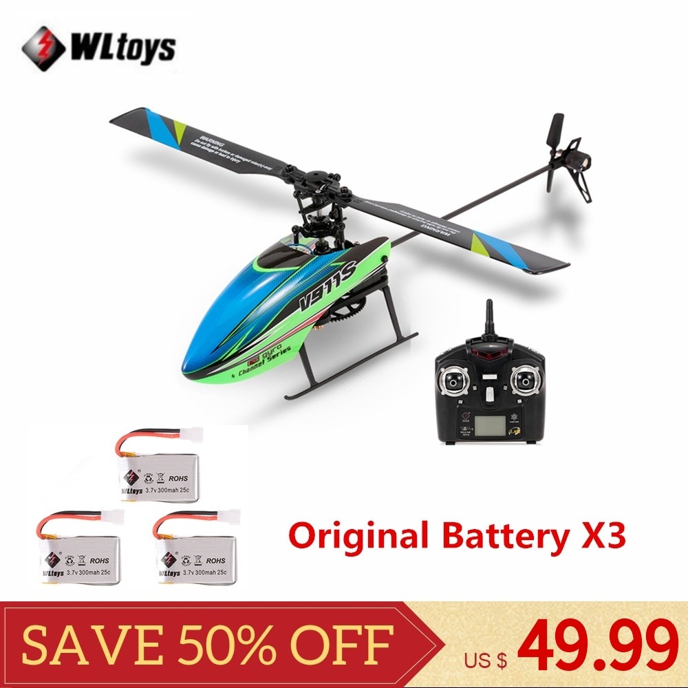 WLtoys V911S 4CH 6G 6-Aixs Gyro Enkele Propelller Non-rolroer RC Helicopter met Gyroscoop Afstandsbediening 3 Batterijen RTF Speelgoed