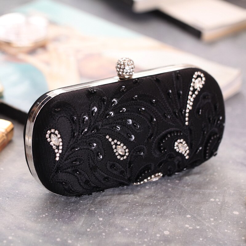 Solid Evening Bags Luxury Peacock Feather Clutches Wedding Banquet Box Bag Party Shoulder Pouch With Rhinestone