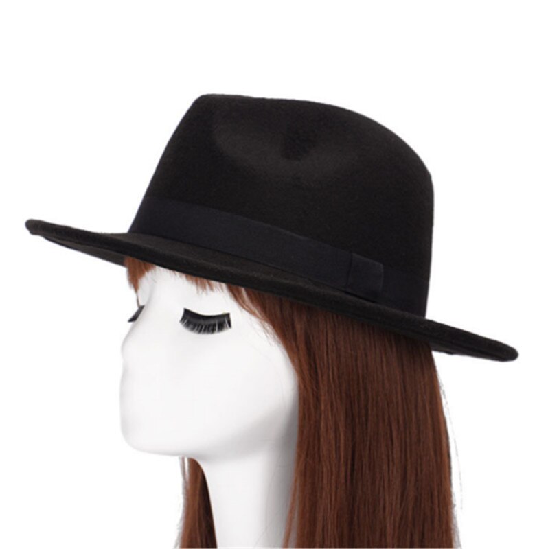 Unisex Wool Felt Fedora Hat Classic Men Gentleman Wide Brim Fedoras Jazz Cap