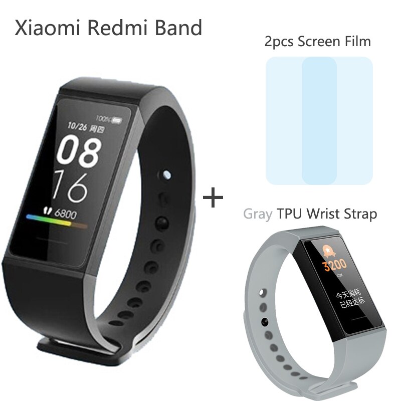 Original Xiaomi Redmi Band Smart Wristband Fitness Bracelet Multiple Face 1.08" Color Touch Screen 14days redmi smart band: Black n Gray Strap