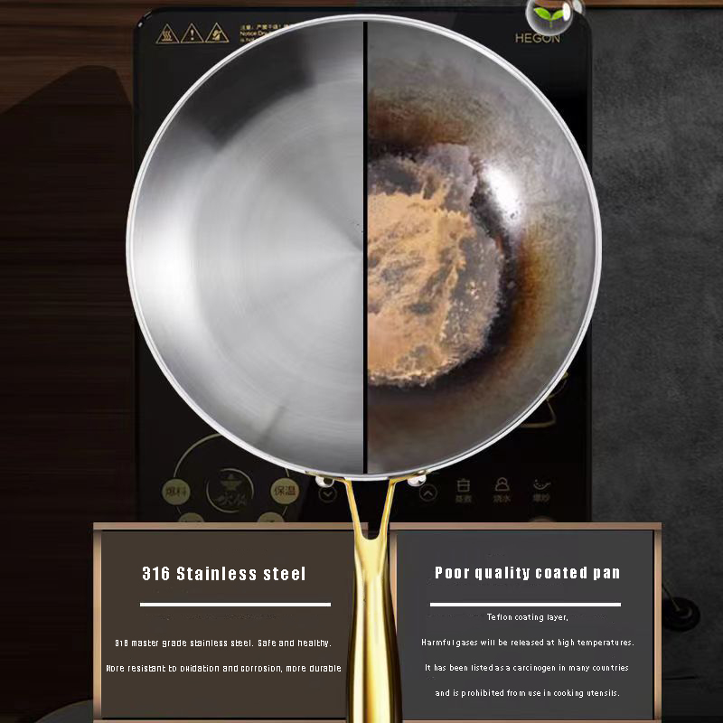 30 cm Bratpfanne Antihaft-Wok 316 Edelstahl Hausmannskost Steak Pfanne Gasherd Topf Induktion Topf Küche Kochgeschirr