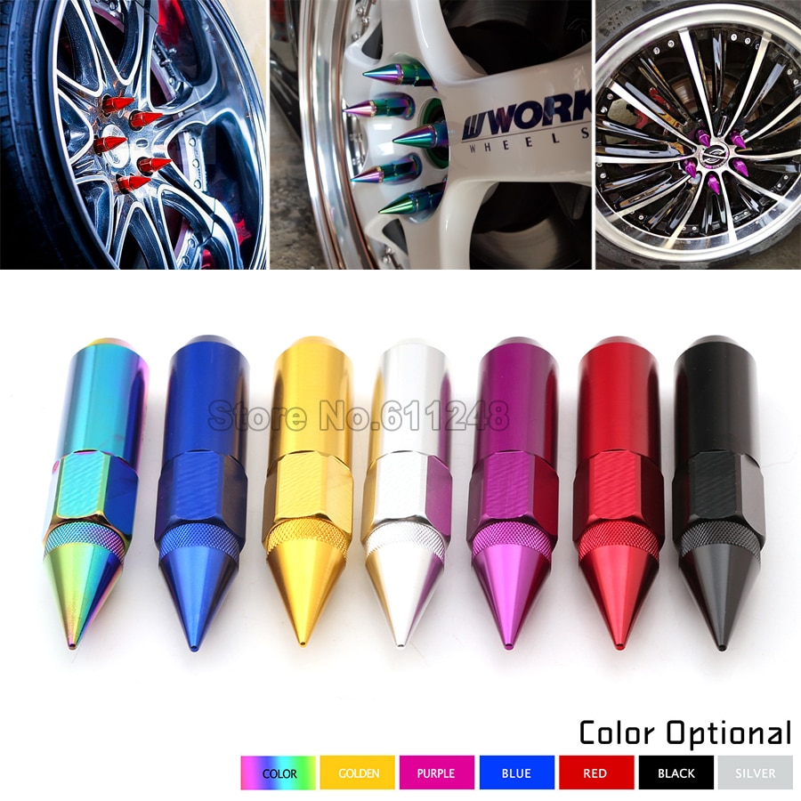 Tuercas de rueda de estilo de coche M12X1.5/M12X1.25 de aluminio con picos 60 MM, llantas de sintonizador de ruedas extendidas, Tuercas de tuercas rojas, negras, azules y doradas