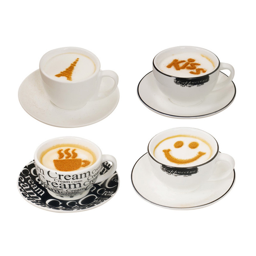 16 stuks koffiekunstdecoratiesjablonen, cappuccinokunstsjablonen, sjabloon, strooibloemen, stofdoek, spray voor koffiedecoratie