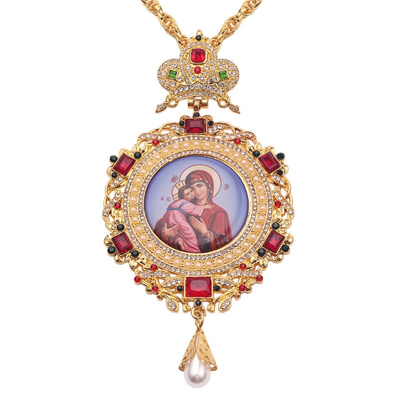 Gold Pectoral Cross russian greece crucifix religious necklace icon Byzantine Art and Orthodox Tradition holy cross priests: XL1996