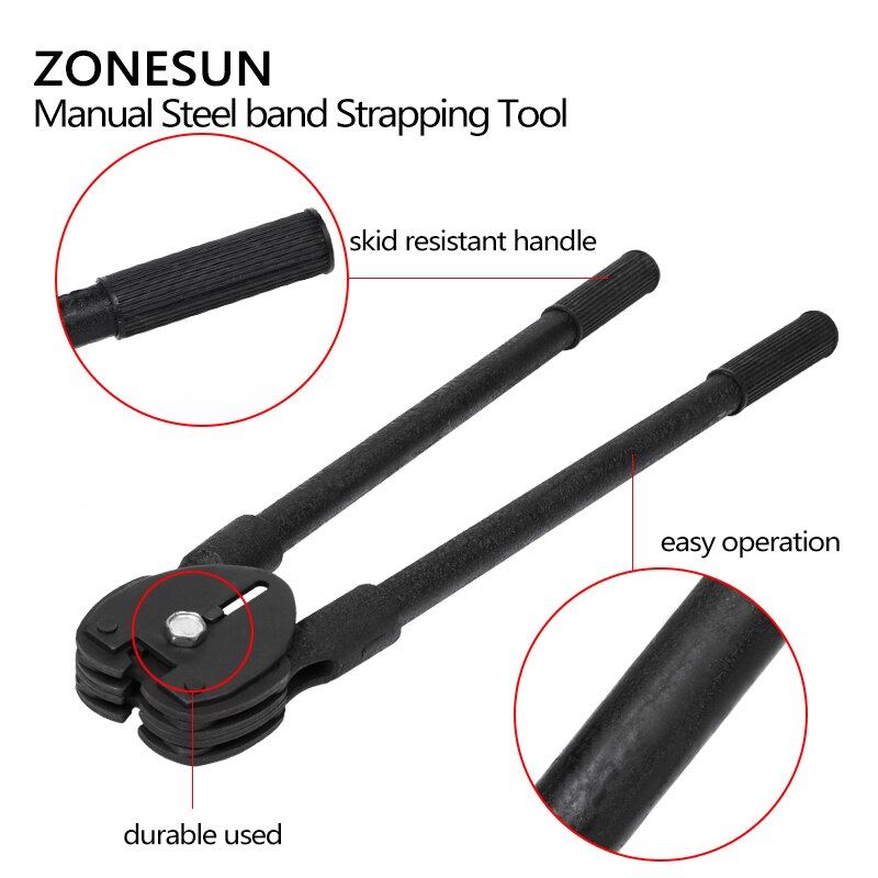 ZONESUN 20mm Manuelle Stahl Umreifung Maschine Handbuch Sealless Kombination Werkzeug Stahl Gürtel Verpackung Maschine für Stahl Riemen Streifenbildung