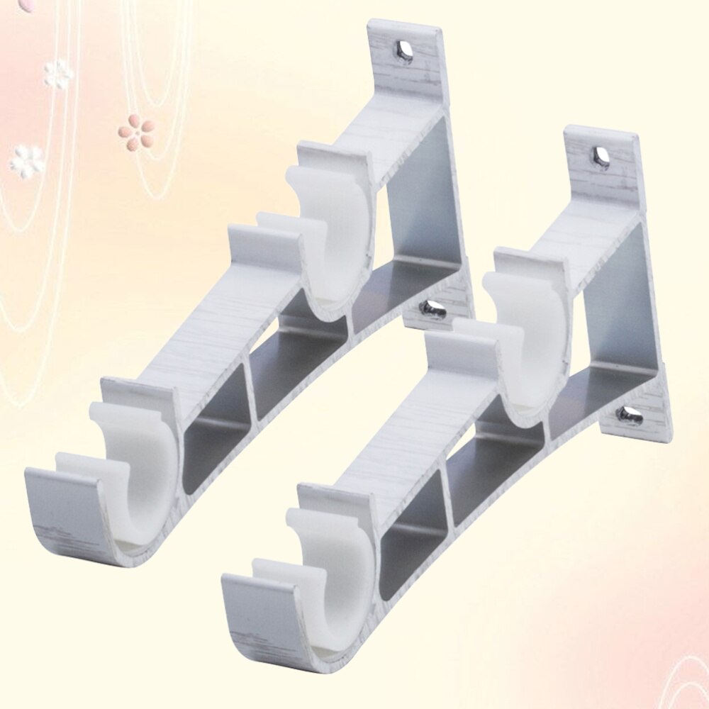 2PCS Curtain Fittings Aluminum Alloy Double Bracket Fish Type Double Code Curtain Rod Bracket: White