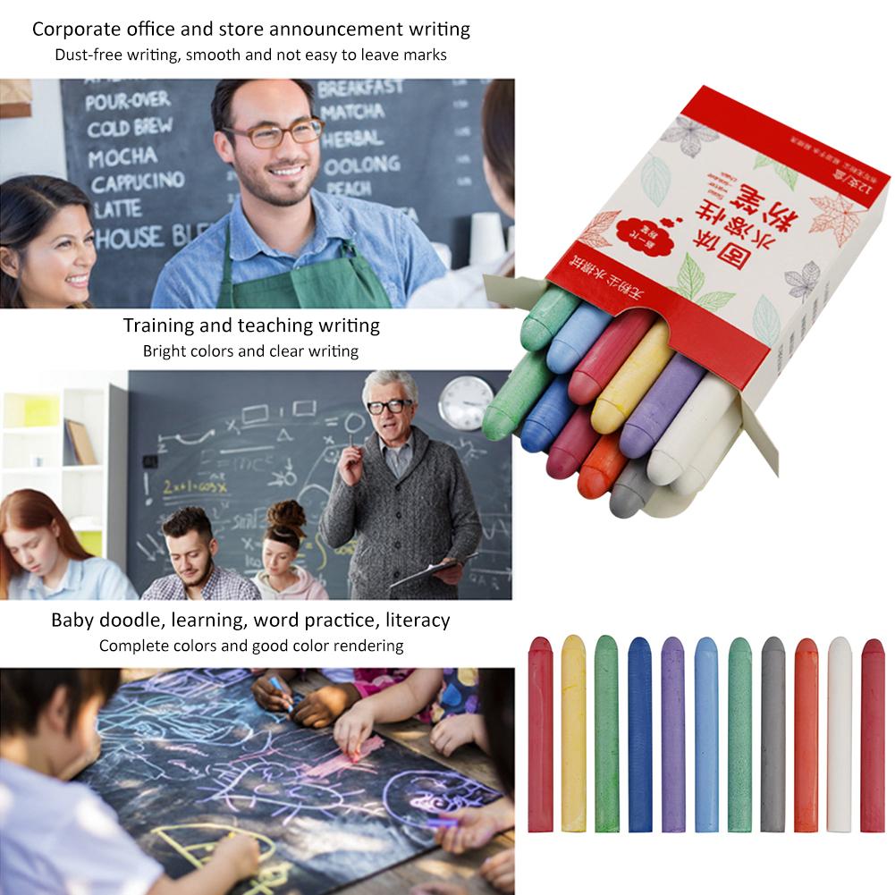 Chalk 12PCS Water-soluble Sidewalk Stick 11 Colors Dust-free Graffiti Draw Writing Sidewalk Stick For Home Teaching Use